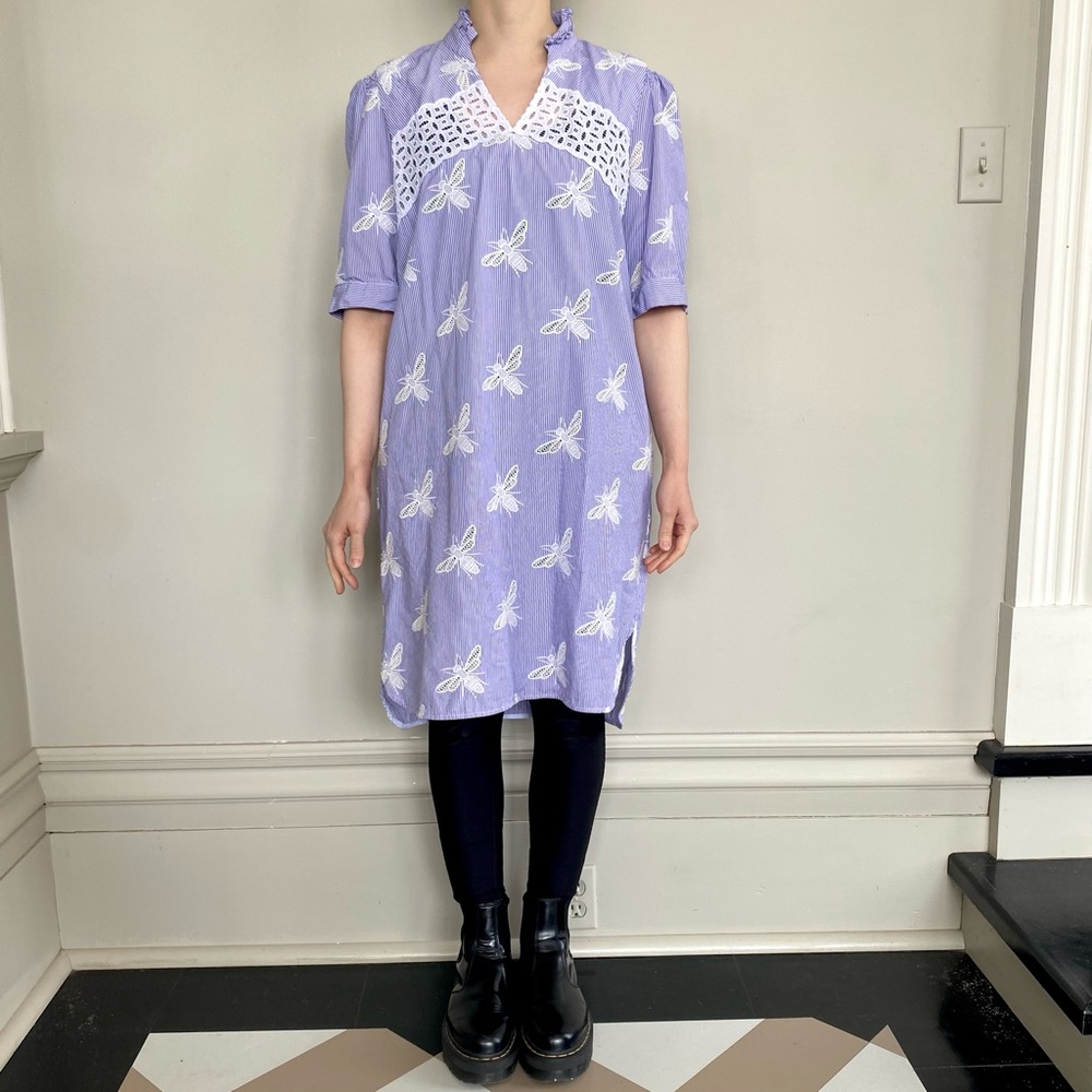 NWT Sandro Soleil striped embroidered bee-motif dress. 💜